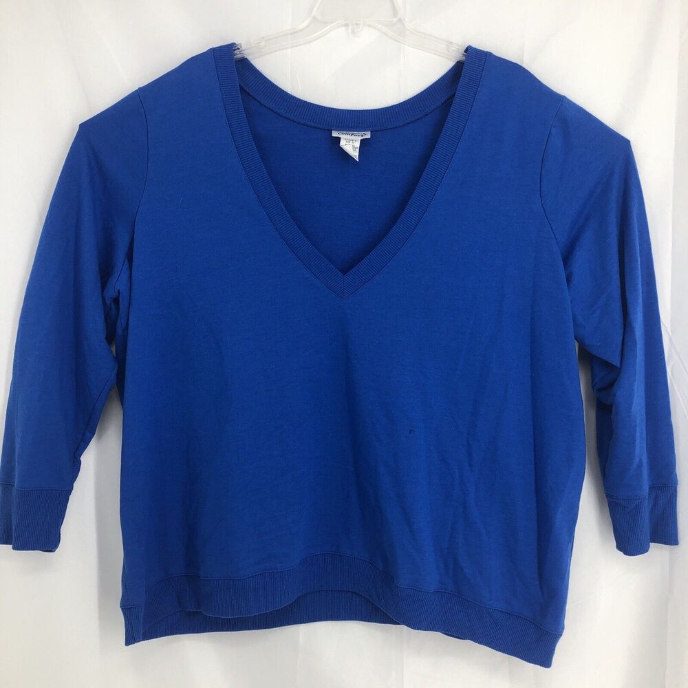 All American Comfort V-Neck Sweatshirt Women's 3X Royal Blue Cotton Blend